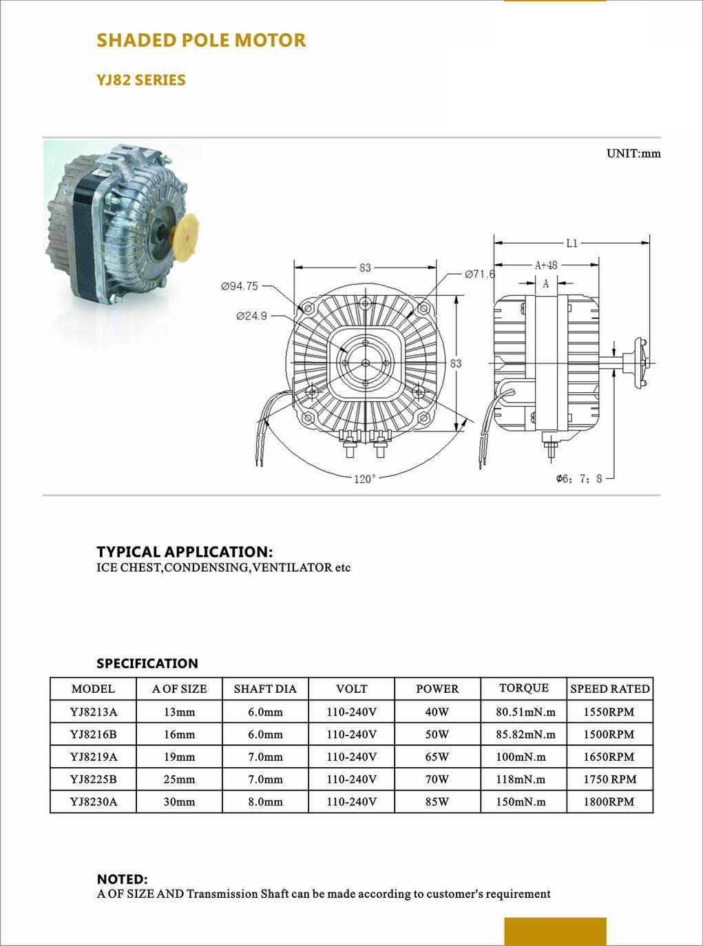 YJ82 Fan Motor